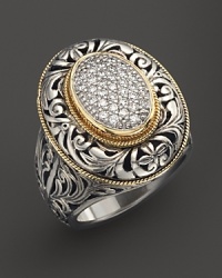 Pavé diamonds in an engraved sterling silver ring with roped 18K yellow gold accents from Konstantino. Pavé diamonds in an engraved sterling silver ring with roped 18K yellow gold accents from Konstantino.