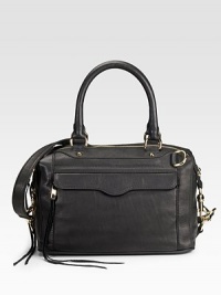 This structured shape in fine leather with subtle goldtone accents, will become a city girl classic.Double top handles, 6 drop Shoulder strap, 14 drop Top zip closure One outside flap and zip pocket Protective metal feet One inside zip pocket Three inside open pockets Cotton lining 13W X 9H X 7D Imported This structured shape in fine leather with subtle goldtone accents, will become a city girl classic.Double top handles, 6 drop Shoulder strap, 14 drop Top zip closure One outside flap and zip pocket Protective metal feet One inside zip pocket Three inside open pockets Cotton lining 13W X 9H X 7D Imported