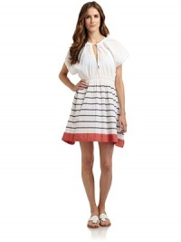 THE LOOKSheerKeyhole front with tie neckShort sleevesElastic waistNautical striped skirtBright print banded hemTHE FITAbout 33 from shoulder to hemTHE MATERIALCottonCARE & ORIGINHand washImportedModel shown is 5'11 (180cm) wearing US size Small. THE LOOKSheerKeyhole front with tie neckShort sleevesElastic waistNautical striped skirtBright print banded hemTHE FITAbout 33 from shoulder to hemTHE MATERIALCottonCARE & ORIGINHand washImportedModel shown is 5'11 (180cm) wearing US size Small.