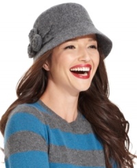 With a retro silhouette and flirty floral accent, this wool hat from Nine West has a contemporary chic feel.