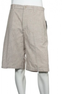 Perry Ellis Men's Beige Plaid (Small) Flat Front Walking Shorts Perry Ellis Men's Beige Plaid (Small) Flat Front Walking Shorts