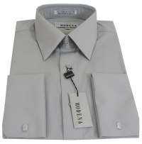 Mens Modena Solid Silver French Cuff Dress Shirt