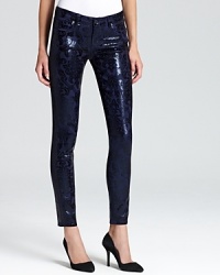 A tonal damask print feels fresh for the season placed on an ultra skinny silhouette from Paige Denim. A tonal damask print feels fresh for the season placed on an ultra skinny silhouette from Paige Denim.