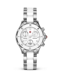 Ceramic and silver take carry the color block trend to your wrist with Michele's borrowed from the boys timepiece. Wear the two-tone number with tailored separates and up the ante on menswear chic. Ceramic and silver take carry the color block trend to your wrist with Michele's borrowed from the boys timepiece. Wear the two-tone number with tailored separates and up the ante on menswear chic.