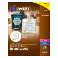 Avery Print - To - The - Edge Round Labels, Glossy White, 2.5-Inch Diameter, 90 Labels (22830) Avery Print - To - The - Edge Round Labels, Glossy White, 2.5-Inch Diameter, 90 Labels (22830)
