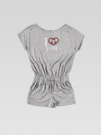 A cozy, short sleeved one-piece adorned with interlocking, studded G heart that's transformed into an 'I Love You' print.Round necklineShort sleevesBack keyhole buttonElastic waistband with drawstringSide pocketsViscoseHand washMade in Italy A cozy, short sleeved one-piece adorned with interlocking, studded G heart that's transformed into an 'I Love You' print.Round necklineShort sleevesBack keyhole buttonElastic waistband with drawstringSide pocketsViscoseHand washMade in Italy