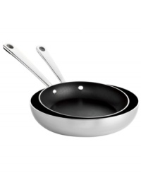Making a brilliant breakfast is easy with this tri-ply duo of French skillets. Raised sides keep splatter and mess to a minimum while you flip and turn spinach & feta omelets, stuffed French toast and other savory morning treats. A bonded stainless steel construction features a pure aluminum core and three layers of Eterna® nonstick coating for unbeatable heating and effortless release. Lifetime limited warranty. Making a brilliant breakfast is easy with this tri-ply duo of French skillets. Raised sides keep splatter and mess to a minimum while you flip and turn spinach & feta omelets, stuffed French toast and other savory morning treats. A bonded stainless steel construction features a pure aluminum core and three layers of Eterna® nonstick coating for unbeatable heating and effortless release. Lifetime limited warranty.