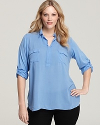 A warm-weather must have, this Splendid Henley flaunts roll-tab sleeves for a top that goes from hot summer afternoons to breezy nights by the beach. A warm-weather must have, this Splendid Henley flaunts roll-tab sleeves for a top that goes from hot summer afternoons to breezy nights by the beach.