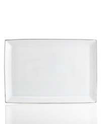 Simply elegant from Charter Club dinnerware. Dishes, like this Platinum Fine Line rectangular platter, are for everyday meals but have a banded edge that shines on formal tables. A flawless choice for every occasion. Simply elegant from Charter Club dinnerware. Dishes, like this Platinum Fine Line rectangular platter, are for everyday meals but have a banded edge that shines on formal tables. A flawless choice for every occasion.