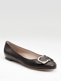 This sleek leather design features a bold logo buckle at the toe.Rubber heel, ½ (15mm) Leather lining and sole Padded insole Made in Italy This sleek leather design features a bold logo buckle at the toe.Rubber heel, ½ (15mm) Leather lining and sole Padded insole Made in Italy