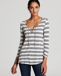 Ella Moss Tunic - Calico Stripe Lace-Up Tunic Ella Moss Tunic - Calico Stripe Lace-Up Tunic