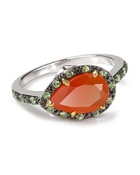 The garden serves as inspiration for this thorn-shaped cocktail ring from Elizabeth and James, accented by striking carnelian and garnet stones. The garden serves as inspiration for this thorn-shaped cocktail ring from Elizabeth and James, accented by striking carnelian and garnet stones.