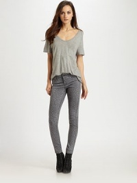 Body-skimming stretch denim reverses to a contrast shade for versatile looks.Mid-rise waistZip-flyFaux front pocketsRise, about 8Inseam, about 3095% cotton/2% elasterell/3% spandexMachine washMade in USA of imported fabric Body-skimming stretch denim reverses to a contrast shade for versatile looks.Mid-rise waistZip-flyFaux front pocketsRise, about 8Inseam, about 3095% cotton/2% elasterell/3% spandexMachine washMade in USA of imported fabric