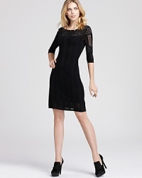 This Catherine Malandrino sheath features the designers signature pointelle plus sheer detail at the yoke, sleeves and back for an alluring accent. The perfect choice for desk-to-dinner occasions, wear it with a mid-hell and cocktail ring for glamour. This Catherine Malandrino sheath features the designers signature pointelle plus sheer detail at the yoke, sleeves and back for an alluring accent. The perfect choice for desk-to-dinner occasions, wear it with a mid-hell and cocktail ring for glamour.