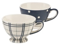 Euro Ceramica Kitchen Jumbo Mugs, Set of 2 Assorted Patterns, Blue Euro Ceramica Kitchen Jumbo Mugs, Set of 2 Assorted Patterns, Blue