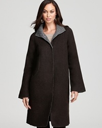 Striking yet sumptuous, this Eileen Fisher coat pairs a generous silhouette with plush alpaca for a standout addition to your cold-weather collection. Striking yet sumptuous, this Eileen Fisher coat pairs a generous silhouette with plush alpaca for a standout addition to your cold-weather collection.