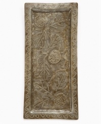 Recycled steel shines again. Rich patterns and texture created entirely by hand make this artfully crafted tray by Rony Jacques that much more impressive. Set it on top of a dresser or bedside table to hold bracelets, candles or perfume bottles. Recycled steel shines again. Rich patterns and texture created entirely by hand make this artfully crafted tray by Rony Jacques that much more impressive. Set it on top of a dresser or bedside table to hold bracelets, candles or perfume bottles.