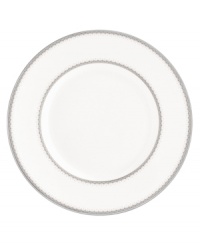 Add refined variety to your table with this luxe accent plate. Featuring a fine pearlescent border with the signature tiered scallop design of the Dentelle collection on creamy white. Add refined variety to your table with this luxe accent plate. Featuring a fine pearlescent border with the signature tiered scallop design of the Dentelle collection on creamy white.