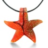 Red Murano Glass Starfish Pendant on 19 Inch Black Leather Cord Necklace Necklace