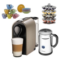 Nespresso U-C50 Pure Coffee Machine/Aero + Bundle (Grey) + Coffee Carousel + Set Of 6 Espresso Cups & Saucers Tri Color Nespresso U-C50 Pure Coffee Machine/Aero + Bundle (Grey) + Coffee Carousel + Set Of 6 Espresso Cups & Saucers Tri Color