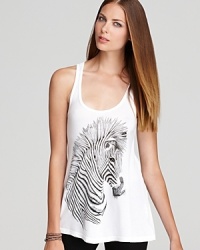 We dare you not to fall in love with this fabulous top enriched with a hypnotic, artistically-illustrated zebra print. We dare you not to fall in love with this fabulous top enriched with a hypnotic, artistically-illustrated zebra print.