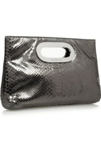 MICHAEL Michael Kors Berkley Python Embossed Clutch (Gunmetal) MICHAEL Michael Kors Berkley Python Embossed Clutch (Gunmetal)