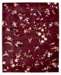 Crimson enchantress. The Julian Collection sets new standards of quality and clarity for hand-tuffed, hand-carved carpets. Bright salmon and ivory blooms on leafy vines set against a rich, ruby ground. Woven from luxurious 100% premium wool pile rivaling the finest hand-knotted rugs for texture and opulence. Luster-washed for added sheen. Crimson enchantress. The Julian Collection sets new standards of quality and clarity for hand-tuffed, hand-carved carpets. Bright salmon and ivory blooms on leafy vines set against a rich, ruby ground. Woven from luxurious 100% premium wool pile rivaling the finest hand-knotted rugs for texture and opulence. Luster-washed for added sheen.