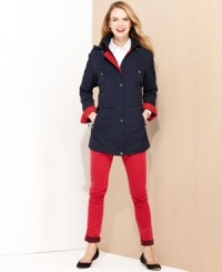 A classic look with maritime appeal, Nautica's anorak features contrast facing in a bold red hue! A classic look with maritime appeal, Nautica's anorak features contrast facing in a bold red hue!