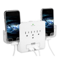 RND Power Solutions Wall Power Station includes 3 AC Plugs and 2 USB ports with Surge Protection. Also includes 2 slide-out holders for your Smartphone