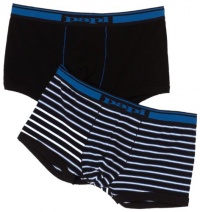 Papi Men's Two-Pack Stretch Stripe Brazilian Trunk, Black/Lago Blue, Large Papi Men's Two-Pack Stretch Stripe Brazilian Trunk, Black/Lago Blue, Large