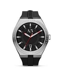 Armani Exchange encourages you to embrace your sporty side with this glossy rubber watch. Boldly styled and designed for maximum durability, it's a game changer. Armani Exchange encourages you to embrace your sporty side with this glossy rubber watch. Boldly styled and designed for maximum durability, it's a game changer.