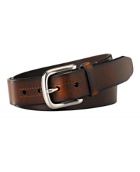 Dress up your weekend denim with the genuine rich leather and sleek metal hardware of this Fossil belt. Dress up your weekend denim with the genuine rich leather and sleek metal hardware of this Fossil belt.
