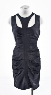 Nicole Miller Black Ruched Cut-Out Neckline Cocktail Dress 6P Nicole Miller Black Ruched Cut-Out Neckline Cocktail Dress 6P