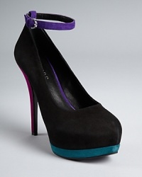 GUESS does the color block trend with the Prestyn platforms, boasting vibrant jewel tones against jet black suede. GUESS does the color block trend with the Prestyn platforms, boasting vibrant jewel tones against jet black suede.
