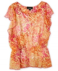 Bright and breezy style. The floral print on this lightweight peplum tank from BCX packs a colorful punch. Bright and breezy style. The floral print on this lightweight peplum tank from BCX packs a colorful punch.