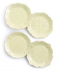 With fanciful beading and feminine edges, Lenox French Perle plates have an irresistibly old-fashioned sensibility. Hardwearing stoneware is dishwasher safe and, in a soft pistachio hue with antiqued trim, a graceful addition to any meal. With fanciful beading and feminine edges, Lenox French Perle plates have an irresistibly old-fashioned sensibility. Hardwearing stoneware is dishwasher safe and, in a soft pistachio hue with antiqued trim, a graceful addition to any meal.
