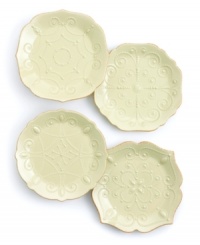 With fanciful beading and feminine edges, Lenox French Perle plates have an irresistibly old-fashioned sensibility. Hardwearing stoneware is dishwasher safe and, in a soft pistachio hue with antiqued trim, a graceful addition to any meal.