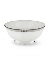 An art deco inspired design, platinum trim and metallic dots lend the Westerly Platinum fruit bowl sophisticated polish. This versatile collection perfectly coordinates with a variety of stemware and table linens. An art deco inspired design, platinum trim and metallic dots lend the Westerly Platinum fruit bowl sophisticated polish. This versatile collection perfectly coordinates with a variety of stemware and table linens.