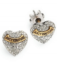 Juicy's pavé studded pierced earrings are highlighted with a logo swag. With iconic crown backings. Hearts are silver studded with goldtone logo.
