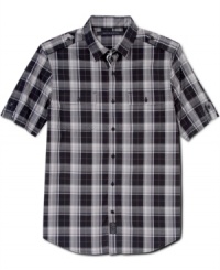 Pop some preppy plaid into your urban attire with this short sleeved shirt from Sean John. Pop some preppy plaid into your urban attire with this short sleeved shirt from Sean John.