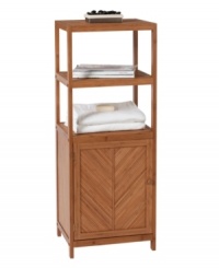 Display bath accessories or keep them out of sight with Creative Bath's 3-shelf tower with a functional door. Featuring hand-crafted, eco-friendly bamboo wood for decorative and functional storage perfect for the bath or any room in your home. Easy assembly, hardware included. Display bath accessories or keep them out of sight with Creative Bath's 3-shelf tower with a functional door. Featuring hand-crafted, eco-friendly bamboo wood for decorative and functional storage perfect for the bath or any room in your home. Easy assembly, hardware included.