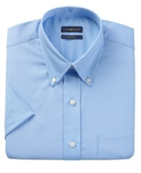 Stay cool with a hint of throwback styling. This solid short-sleeved shirt from Club Room is an essential for the sunny season. Stay cool with a hint of throwback styling. This solid short-sleeved shirt from Club Room is an essential for the sunny season.