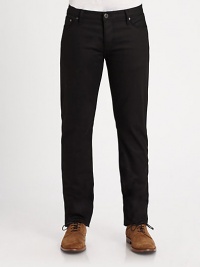 A timeless look and fit, cut from premier denim with a dark wash and versatility to spare. Five-pocket style Inseam, about 33 Cotton Dry clean Imported A timeless look and fit, cut from premier denim with a dark wash and versatility to spare. Five-pocket style Inseam, about 33 Cotton Dry clean Imported
