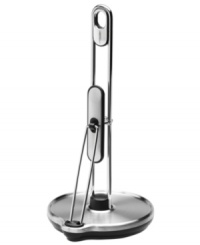 A smooth roll one sheet at a time from a handsome stainless steel paper towel holder with a weighted base that provides steadiness and a tension arm that applies just the right amount of pressure. 5-year warranty. A smooth roll one sheet at a time from a handsome stainless steel paper towel holder with a weighted base that provides steadiness and a tension arm that applies just the right amount of pressure. 5-year warranty.
