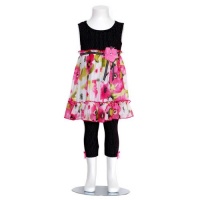 Bonnie Jean Little Girls Size 6 Black Dots Fuchsia Floral 2pc Outfit
