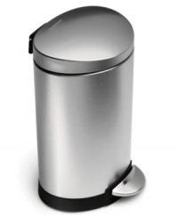 Take trash out of the picture and replace it with this clean, gleaming trash can from simplehuman. Sized for smaller spaces, this can is strong and sturdy with a steel pedal and solid, stainless steel construction. 10-year warranty. Take trash out of the picture and replace it with this clean, gleaming trash can from simplehuman. Sized for smaller spaces, this can is strong and sturdy with a steel pedal and solid, stainless steel construction. 10-year warranty.