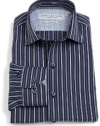 Marc New York Men's Slim Fit Spread Collar Poplin Stripe Shirt