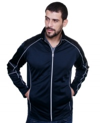 Cool pockets. Sleek piping. Sport this zip-front track jacket from Marc Ecko Cut & Sew for the ultimate look in athletic apparel. Cool pockets. Sleek piping. Sport this zip-front track jacket from Marc Ecko Cut & Sew for the ultimate look in athletic apparel.