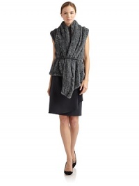 THE LOOKPlush rabbit furSleeveless Asymmetrical edgesOversized shawl collarRemovable leather skinny beltTHE FITAbout 33 from shoulder to longest point of hemTHE MATERIALDyed rabbit furCARE & ORIGINDry clean by fur specialistImportedFur origin: ChinaModel shown is 5'9 (175cm) wearing US size 4. THE LOOKPlush rabbit furSleeveless Asymmetrical edgesOversized shawl collarRemovable leather skinny beltTHE FITAbout 33 from shoulder to longest point of hemTHE MATERIALDyed rabbit furCARE & ORIGINDry clean by fur specialistImportedFur origin: ChinaModel shown is 5'9 (175cm) wearing US size 4.