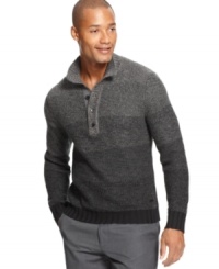 Polish up your look with this this light to dark fade horizontal stripe pullover sweater by Calvin Klein. Polish up your look with this this light to dark fade horizontal stripe pullover sweater by Calvin Klein.